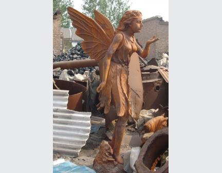 cast iron angel,cast iron garden statue with shell or bird