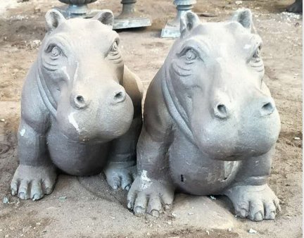 Large Rusting Cast Iron Resin Hippo Hippopotamus Lawn Sculpture Garden Ornament