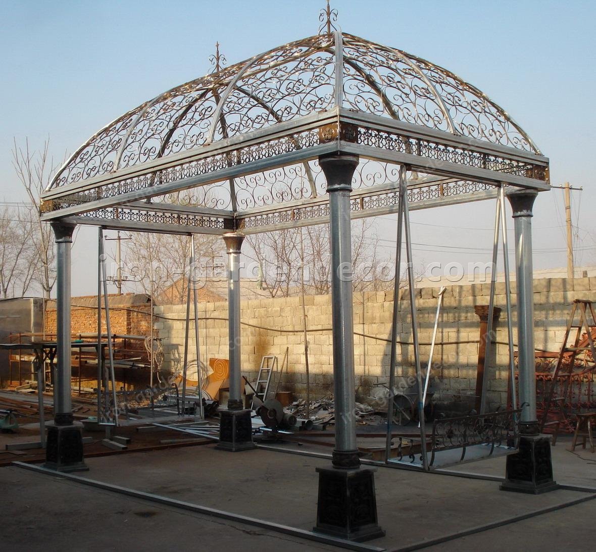 white outdoor gazebo with two chair,cast iron gazebo-Gazebo-Yard art